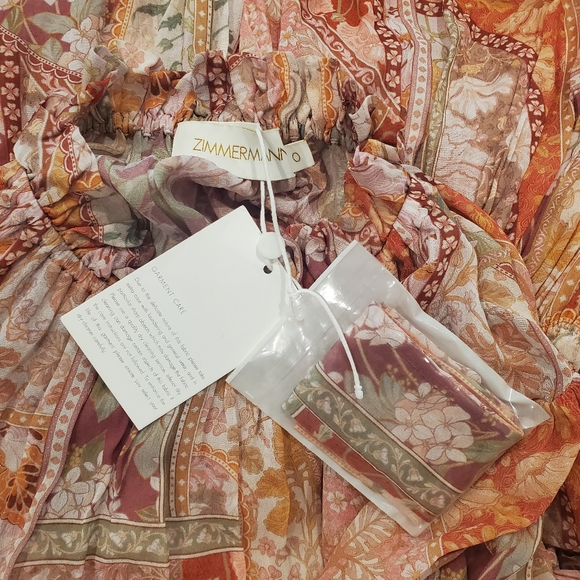 Zimmermann Kaleidoscope Floral-Print Belted Midi Dress in Red Multi Swirl Size 0 - Picture 10 of 11